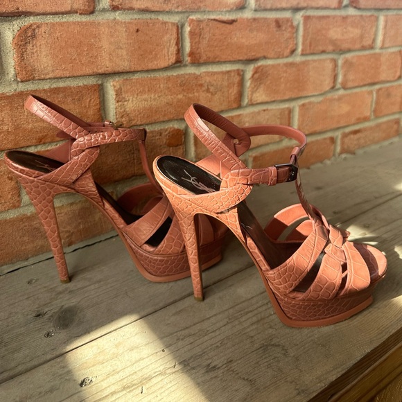 Saint Laurent Pink Lizard Embossed Leather Tribute Platform Size 38 - Picture 4 of 5